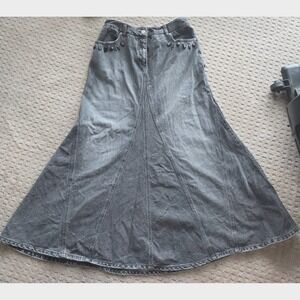 Jeanology sz 8 black‎ denim skirt mermaid flare Y2K maxi jewled Grunge Fairycore
